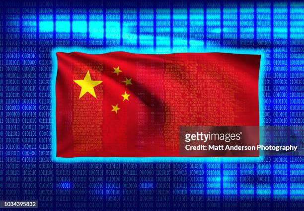 china chinese flag on binary code 8k rez - national security agency usa stock pictures, royalty-free photos & images