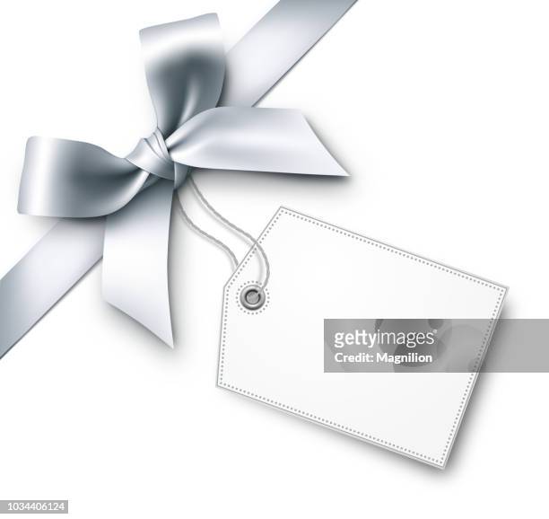 ilustrações de stock, clip art, desenhos animados e ícones de silver gift bows with tag - gift ribbon