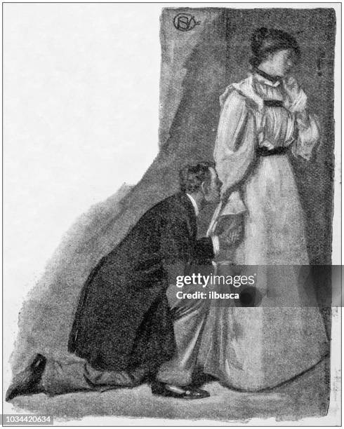 antique painting illustration: couple - pleading stock illustrations