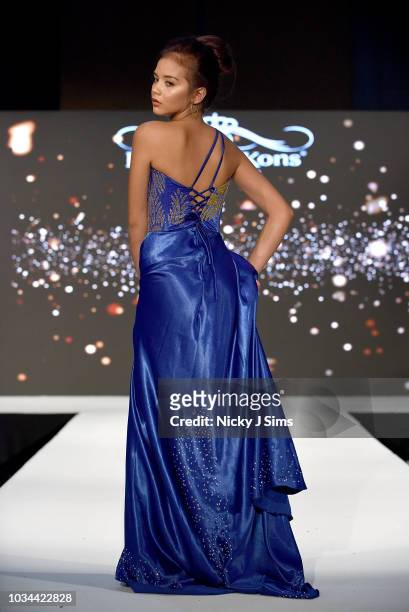 Models walk the runway for Korn Taylor on day 2 of the House of iKons show during London Fashion Week September 2018 at the Millennium Gloucester...
