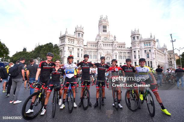 Arrival / Simon Yates of Great Britain and Team Mitchelton-Scott Red Leader Jersey / Michael Albasini of Switzerland / Alex Edmondson of Australia /...