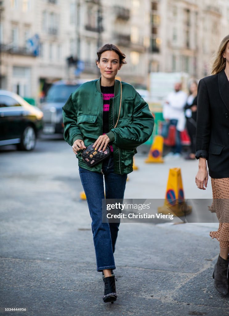 Alexa Chung Aviator Jacket Alexa Chung Wearing Green Bomber Jacket
