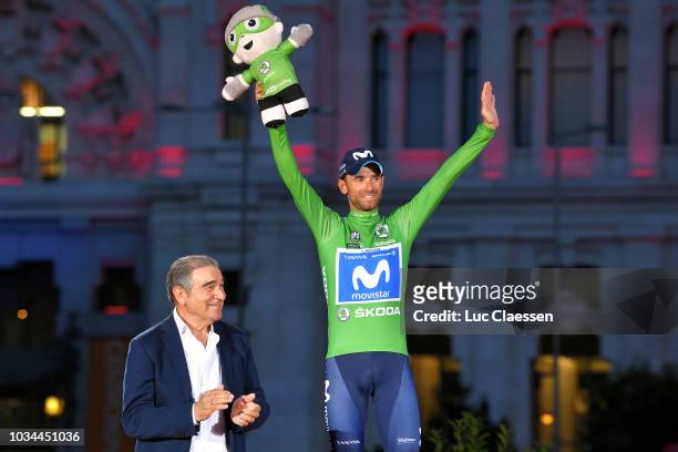 Podium / Alejandro Valverde of Spain and Movistar Team Green Points Jersey / Celebration / Madrid Town Hall / Plaza Cibeles / during the 73rd Tour of...