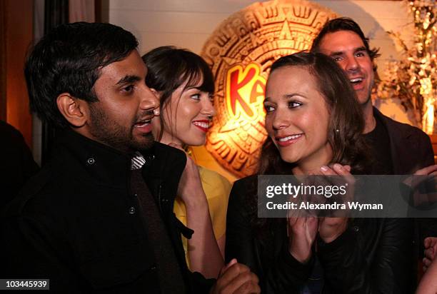 Actor Aziz Ansari, actresses Aubrey Plaza and Rashida Jones attend the premiere of NBC's Parks & Recreation hosted by Kahlua held at My House on...