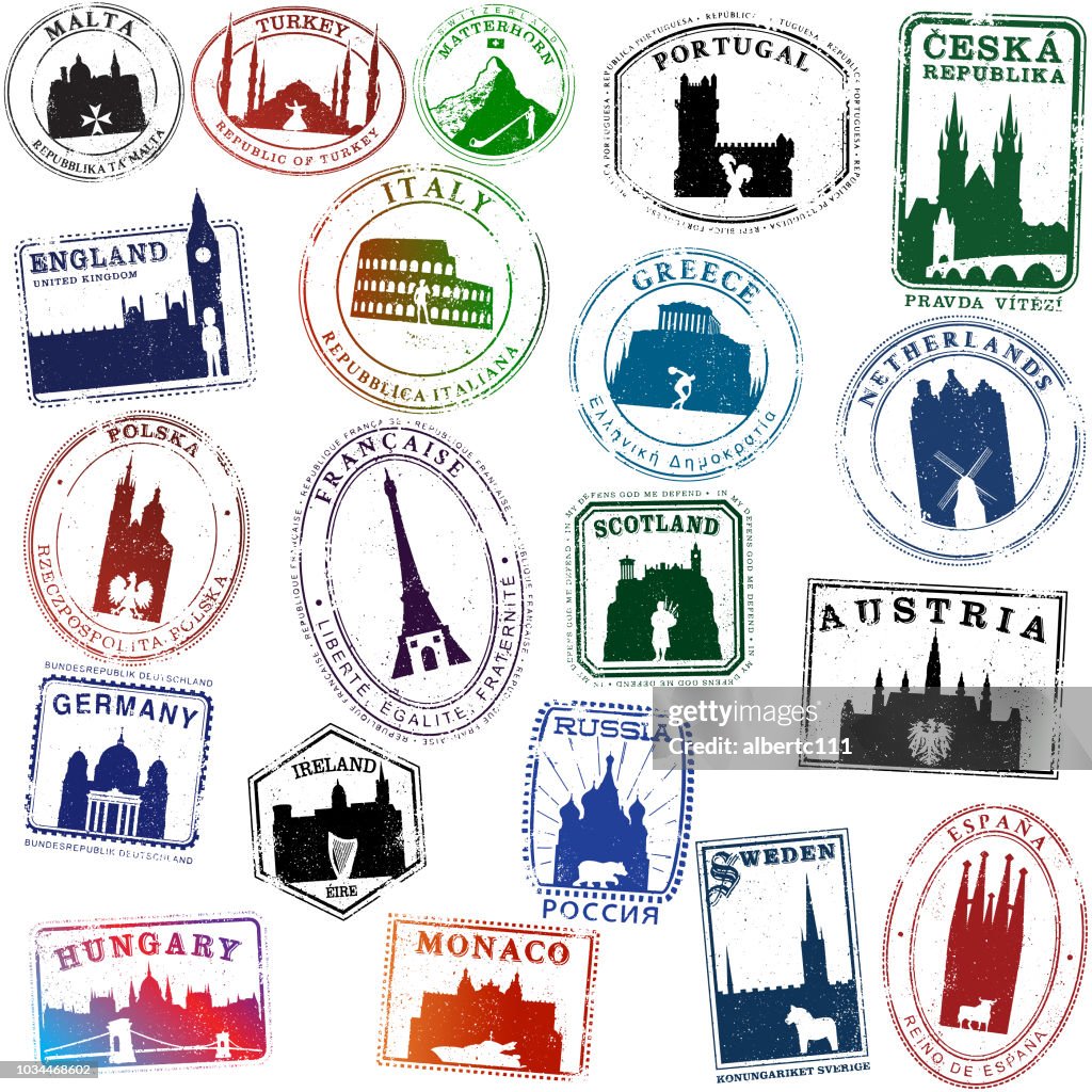 Europäische Symbol Reisen Briefmarken