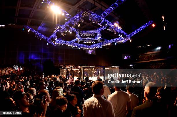 General view of the Octagon during the UFC Fight Night event at Olimpiysky Arena on September 15, 2018 in Moscow, Russia.