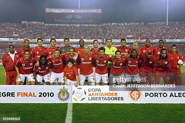 Brazilian football team players of Internacional pose before the Libertadores Cup final match against Mexican Chivas at Beira Rio stadium in Porto...