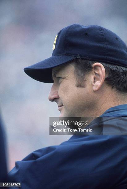 Closeup of Michigan head coach Bo Schembechler during game vs Michigan State. Ann Arbor, MI CREDIT: Tony Tomsic