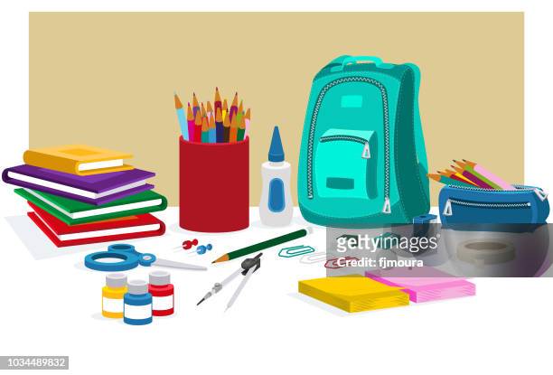 school materials to do the activities - color pencils stock illustrations