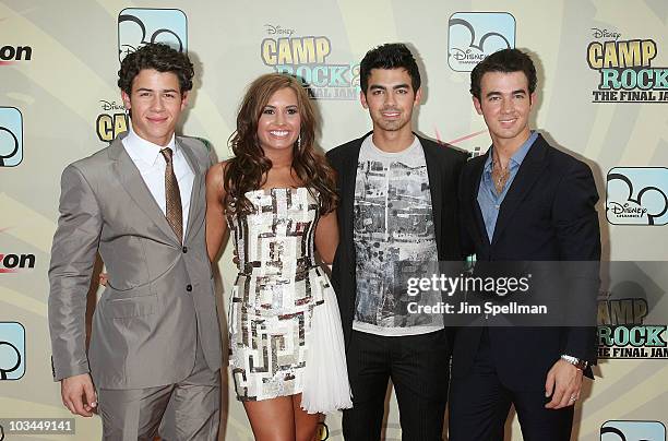 Actors Nick Jonas, Demi Lovato, Joe Jonas and Kevin Jonas attend the premiere of "Camp Rock 2: The Final Jam" at Alice Tully Hall, Lincoln Center on...