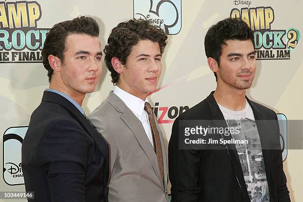 Musician/actors Kevin Jonas, Nick Jonas and Joe Jonas attend the premiere of "Camp Rock 2: The Final Jam" at Alice Tully Hall, Lincoln Center on...