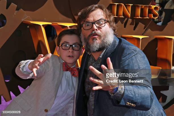 Actors Owen Vaccaro and Jack Black attends Premiere Of Universal Pictures' "The House With A Clock In Its Walls" at TCL Chinese Theatre IMAX on...