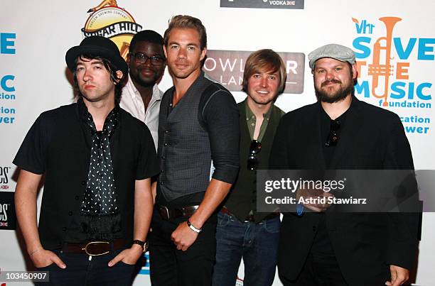 De'Mar Hamilton, Tom Higgenson, Tim Lopez, Dave Tirio and Mike Retondo attend the Plain White T's Bowl to benefit the VH1 Save The Music Foundation...