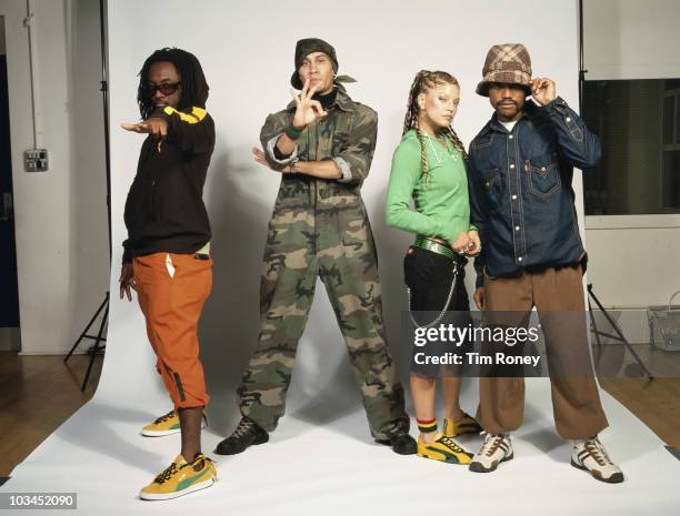 American hip hop group The Black Eyed Peas, circa 2005. Left to right: apl.de.ap, Taboo, Fergie and will.i.am.