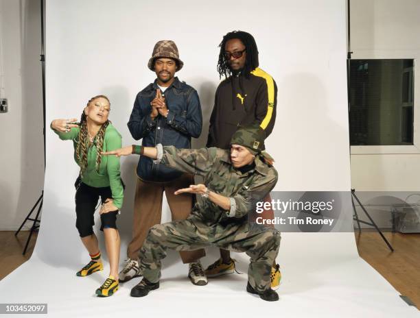 American hip hop group The Black Eyed Peas, circa 2005. Left to right: Fergie, will.i.am, apl.de.ap and Taboo .