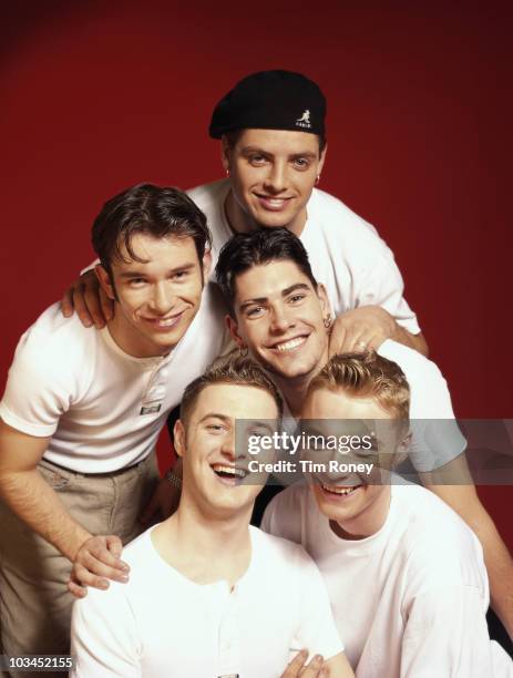 Irish boy band Boyzone, circa 1995. Clockwise, from centre left: Stephen Gately , Keith Duffy, Shane Lynch, Ronan Keating and Mikey Graham.