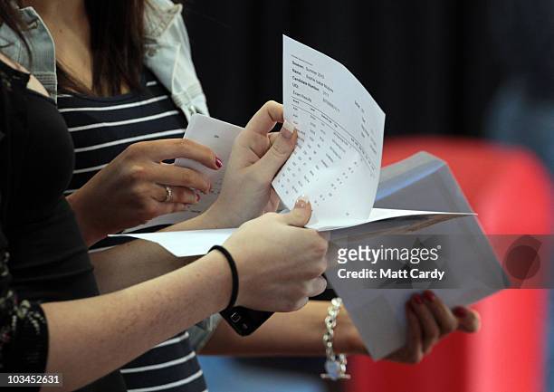 Sixth Form students react as they open their A-level results at Hayesfield Girls' School on August 19, 2010 in Bath, England. Thousands of students...