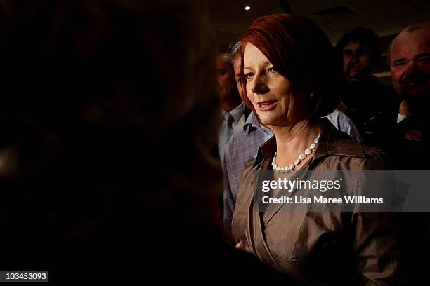 Prime Minister Julia Gillard arrives at the Raymond Lakeside Tavern during the final week of campaigning ahead of this weekend's Federal Election at...