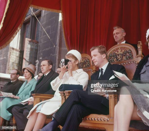 Princess Paola and Prince Albert of Belgium watch the catholic procession of 'Saint Sang' in Bruges, Belgium in 1961.