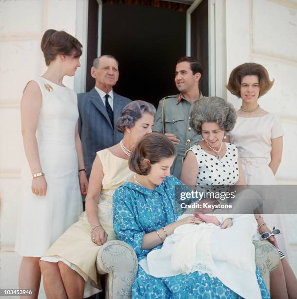 Back - Princess Margrethe, King Frederik IX of Denmark, King Constantine and Princess Benedikte. Front -Queen Ingrid of Denmark, Queen Anne-Marie,...