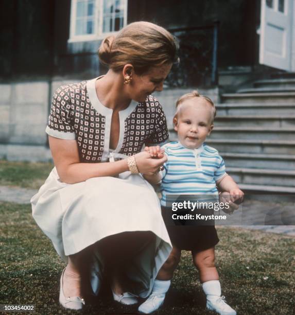 Princess Margrethe of Denmark and her son Prince Joachim circa 1970.