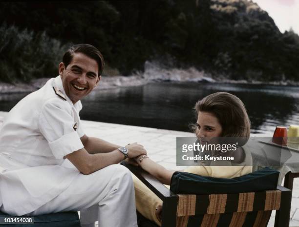 King Constantine of Greece with his fiancee Princess Anne-Marie of Denmark at his summer residence in Corfu, Greece in 1964.