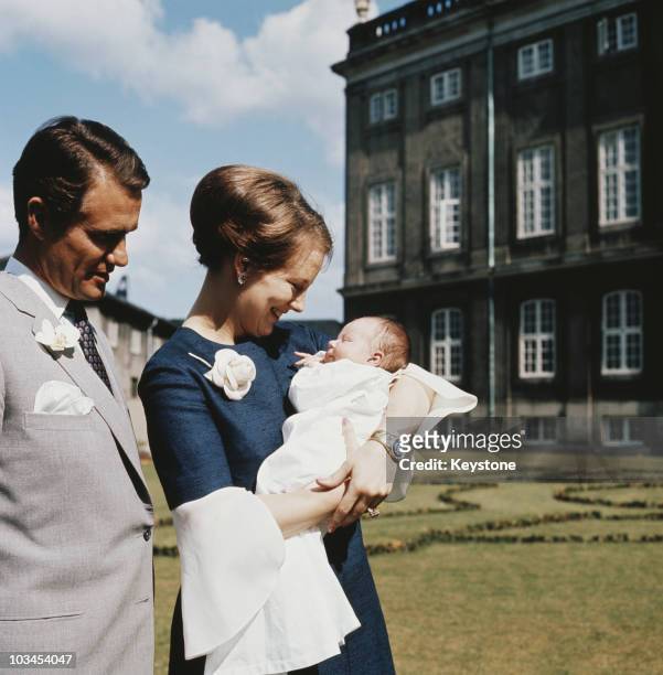 Princess Margrethe of Denmark and Prince Henrik with their son Prince Frederik at Amalienborg Palace in Copenhagen in 1968.
