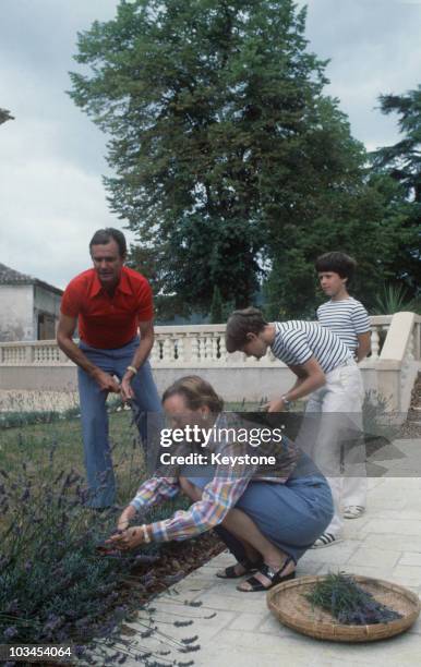Queen Margrethe of Denmark with her husband Prince Henrik and their sons Princes Joachim and Frederik on holiday at Chateau de Cayx in Cahors,...