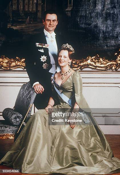 Queen Margrethe of Denmark poses with her husband Henrik, Prince Consort on her 40th birthday on June 16, 1980.