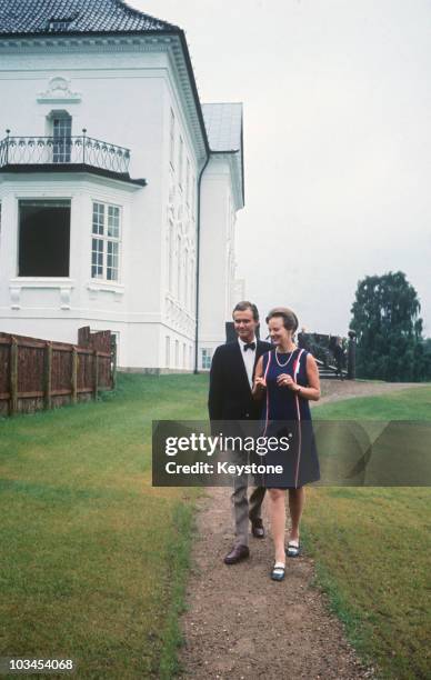 Queen Margrethe of Denmark with her husband Prince Henrik at Marselisborg Palace in Aarhus in 1968.