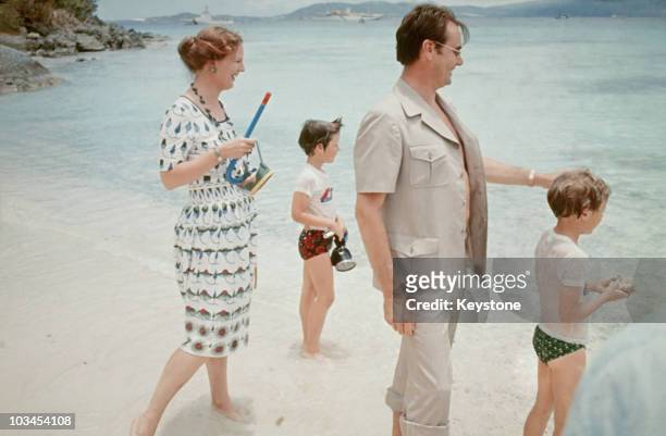 Queen Margrethe of Denmark and her husband Prince Henrik on a visit to the Virgin Islands with their children Princes Frederik and Joachim on June...