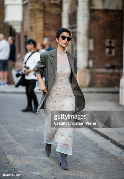 Yasmin Sewell is seen outside Simone Rocha during London Fashion Week September 2018 on September 16, 2018 in London, England.