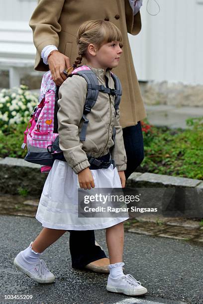 Princess Ingrid Alexandra of Norway attends her first day at school at Janslokka Skole on August 19, 2010 in Asker, Norway.