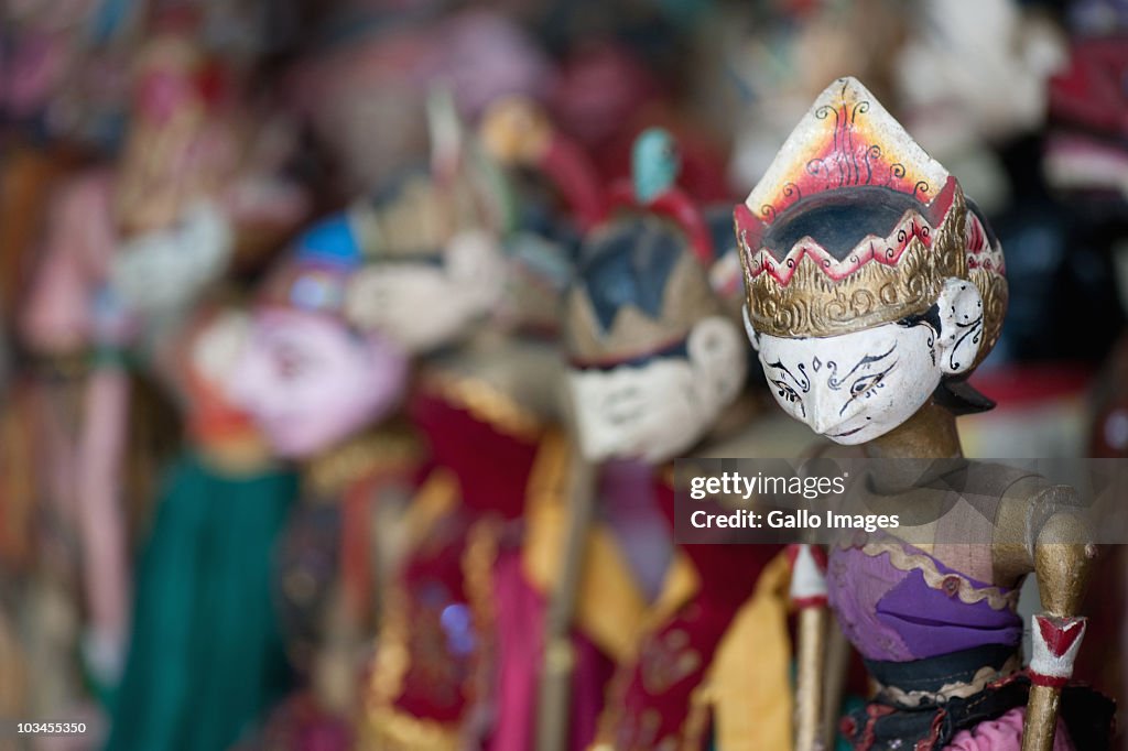 Line of traditional Baliniese puppets, Ubud, Bali, Indonesia