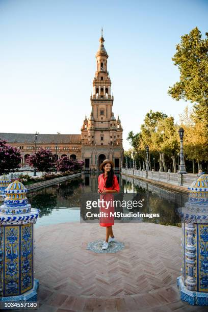 beautiful woman traveling. - seville stock pictures, royalty-free photos & images