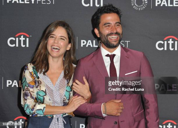 Actors Ana Claudia Talancon and Ignacio Serricchio share a laugh as they attend Telemundo Presents "El Recluso" for the 12th annual PaleyFest Fall TV...