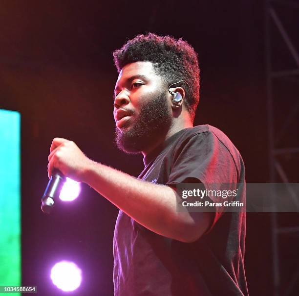 Singer Khalid performs in concert during 2018 Music Midtown at Piedmont Park on September 16, 2018 in Atlanta, Georgia.