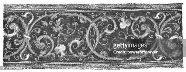 illustrazioni stock, clip art, cartoni animati e icone di tendenza di antico disegno floreale su velluto (xvi secolo) - velluto