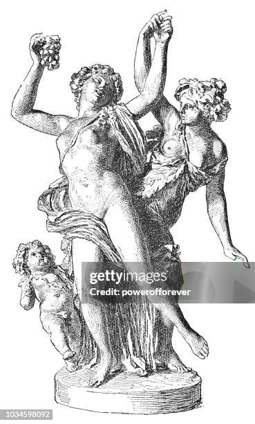 "bacchantes" terra-cotta statue by clodion (18th century) - bacchus stock illustrations