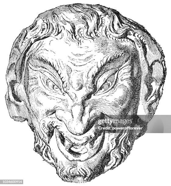 head of a faun by michelangelo (15th century) - michelangelo stock illustrations