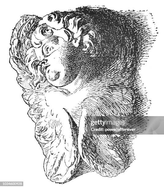 winged angel in marble by pierre puget (17th century) - cherub statue stock illustrations