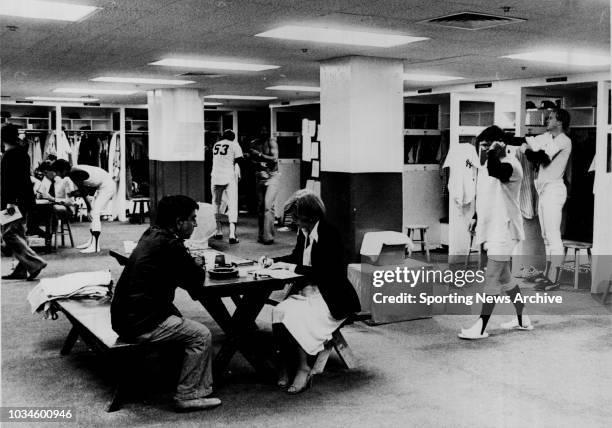 The Very First Woman Sportswriter was Kristi Witker of Wpix -11 New York does an interview with New York Yankees player Ron Guidry.