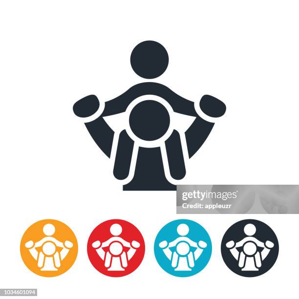 parent giving child piggyback ride icon - carrying a person on shoulders stock illustrations