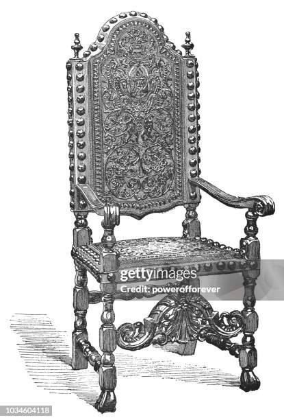 ilustrações de stock, clip art, desenhos animados e ícones de louis xiv style leather armchair (1643–1715) - louis xiv of france