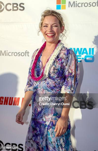 Perdita Weeks attends the Sunset On The Beach event celebrating the 50th anniversary of "Hawaii Five-0" and the premiere of "Magnum P.I." at Queen's...