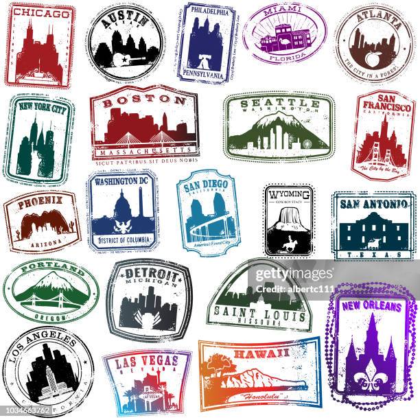 american travel stamps - new orleans stock illustrations