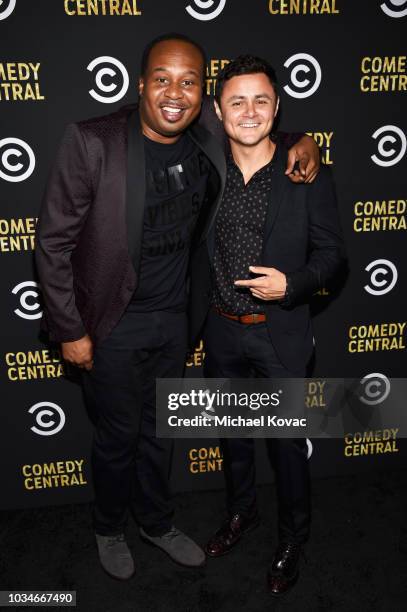 Roy Wood Jr. And Arturo Castro attend Comedy Central's Emmys Party at The Highlight Room at the Dream Hotel on September 16, 2018 in Hollywood,...