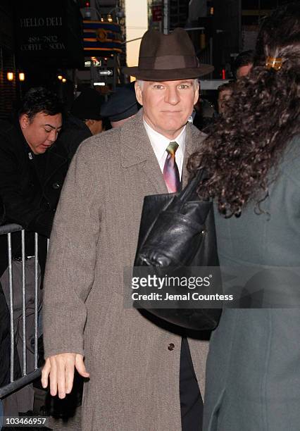 Actor and writer Steve Martin visits "Late Show with David Letterman" at the Ed Sullivan Theater on February 21, 2008 in New York City.