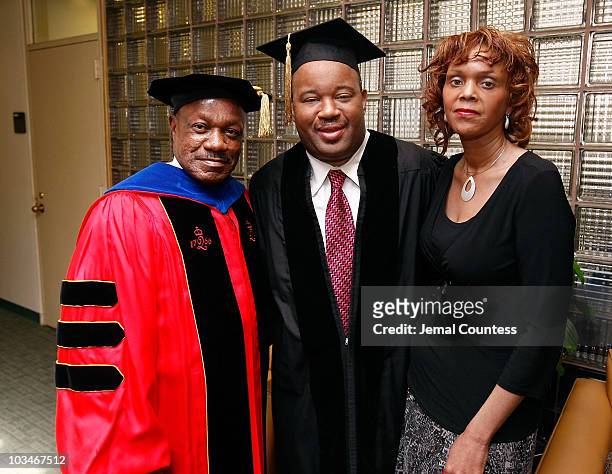 Dr. Edison O. Jackson, President of Medgar Evers College, Media Personality Dominic Carter and his wife attend the 3rd Pi Eta Kappa Honor Society...