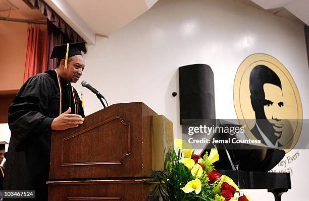 Radio Personality Fred Krute, aka DJ Red Alert speaks during the induction ceremony at the 3rd Pi Eta Kappa Honor Society Induction Ceremony at...